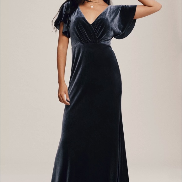 jenny yoo ellis velvet open back dress Jenny Yoo Collection Ellis Blue Velvet Open Back Maxi Dress Womens Size 6  Formal